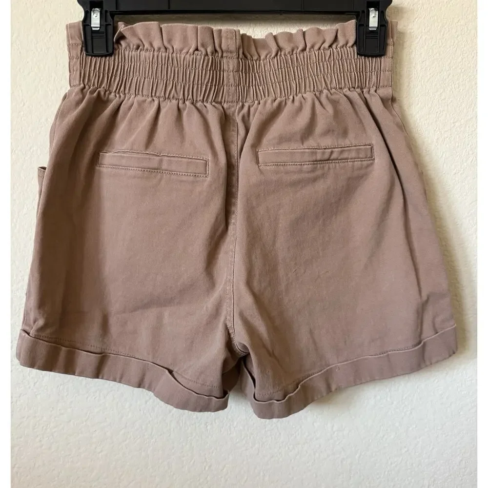 SO Brown Paperbag High Rise Relaxed Fit Cuffed Shorts Size S Inseam 3.5 in